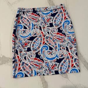 J.McLaughlin Halle Reversible Scuba Pencil Skirt Womens Medium Paisley/Geometric